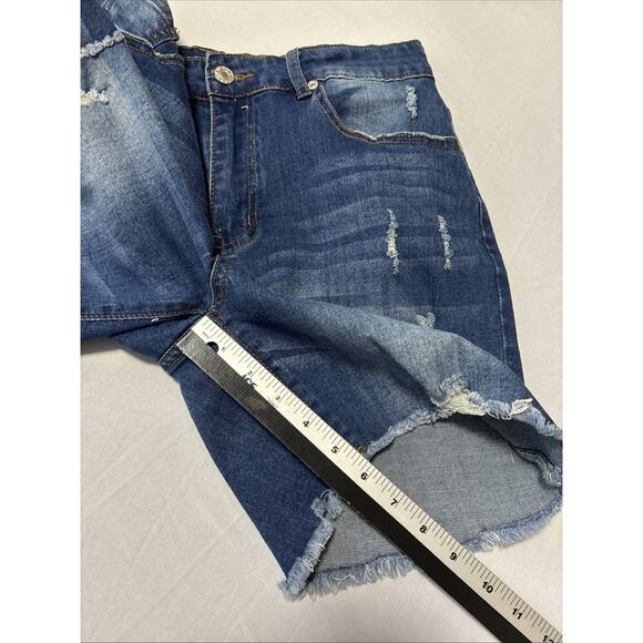 Women's L Distressed Ripped Denim Shorts Sexy Rockabilly Summer Travel Everyday - Picture 8 of 8